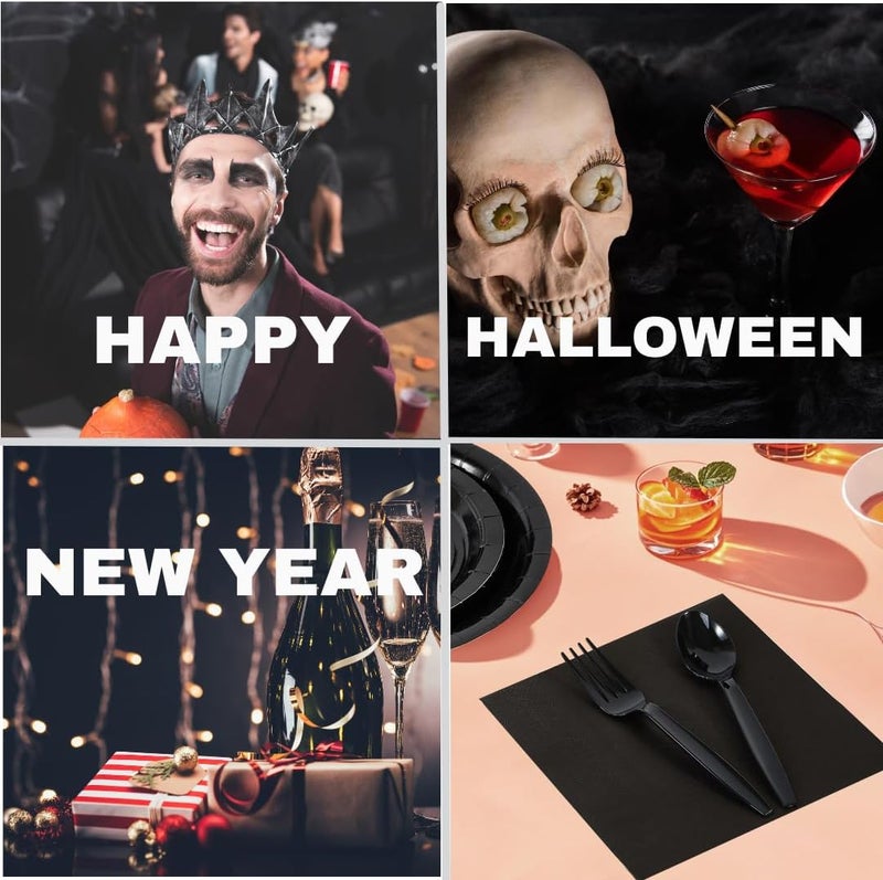 Ottin 50-pack Black Paper Dinner Napkins 3-Ply 6.5 x 6.5 Inch Disposable Luncheon Napkins for Birthday, Wedding, Party, Engagement, Bridal Shower, Valentine's Day, Eater, Graduation, Labor Day - Image 4